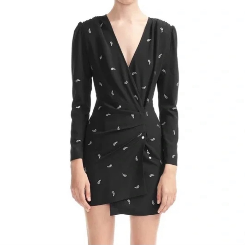 Maje Riblio Long Sleeve Black Minidress with Paisley Rhinestones size large